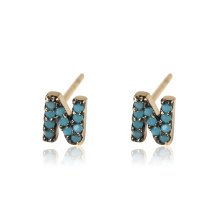 95000 xuping new trendy women 18k gold yellow gold with copper alloy fancy letter n stud earring